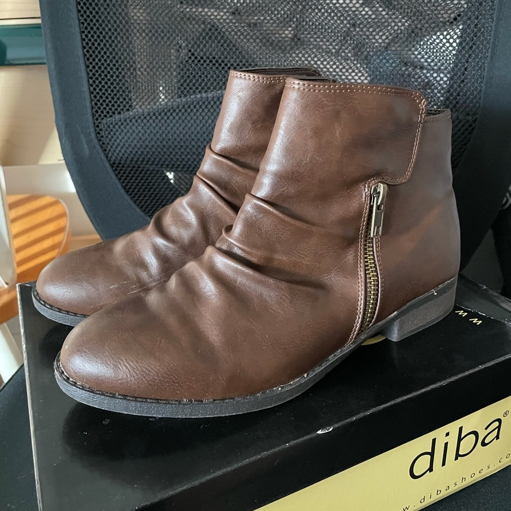 Chocolate Brown Faux Leather Ankle Booties